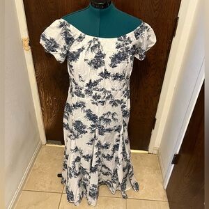 INC International Concepts Blue and White Off-Shoulder Maxi Sundress